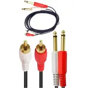 1.8m 3m Twin 2x 6.35mm Mono 1/4" Jack to 2 RCA Phono Male Plug Audio Lead Cable