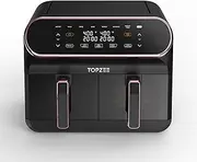 [topzee] 8L Large Air Fryer, Dual Basket Airfryer with Easy View Windows, 2 Independent 4L Nonstick Dishwasher Safe Baskets, w/Pink Border