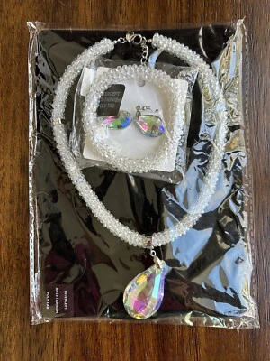 Intercept Aurora Borealis White Glass Necklace Earrings Bracelet Set