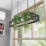 Ceiling Shelf Floating Flower Pot Shelving｜Wood and Metal Iron Storage Display Rack Ceiling Hanging Flower Racks Plant Decor Stand for Bars,Living Room/Restaurants(60x25x15cm)