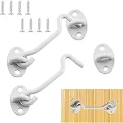 Waziaqoc 3 Inch Hook and Eye Latch (2PCS), Stainless Steel Heavy Duty Barn Door Lock Privacy Lock with Mounting Screws for Sliding Door Barn Door Gate Window Cabin - White