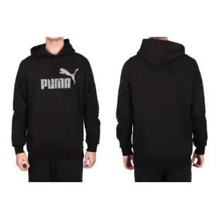 【PUMA】男基本系列ESS+ FLOCK長厚連帽T恤-歐規 刷毛 上衣 帽T 保暖 黑灰(84989401)