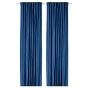 GINSTMOTT curtains, 1 pair, dark blue/with heading tape, 145x250 cm