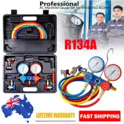 R134A Refrigerant Manifold AC Gauges Set Tools Kit+5 feet Hose Hook Professional