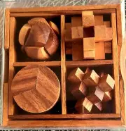 SiamMandalay Set of Four Puzzles Mini Wooden Brain Teaser Puzzle, Wg-262