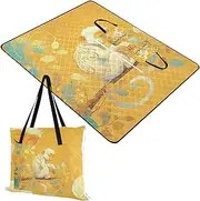 Yoogain Picnic Table Portable Indoors Beach Picnic Blanket for 8 to 10 Adults Picnic Items Silver Golden Monkey 60x80in