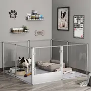 BingoPaw Large Heavy Duty Pet Playpen Dogs Cage Clear Birth Fence Whelping Box with Mat L 120x120x61CM