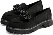 [Butevar] Women's Loafers Chunky Platform Slip On Bow-Knot Beaded Suede Loafers Lug Sole Casual Shoes for Women Dressy
