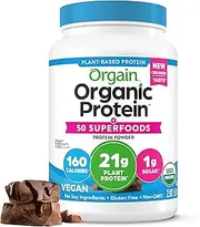 Orgain Organic Protein + Superfoods Powder, Creamy Chocolate Fudge - 21g of Protein, Vegan, Plant Based, 6g of Fiber, No Dairy, Gluten, Soy or Added Sugar, Non-GMO, 2.02 Lb