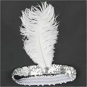 Feather Headband 10 Colors Women Head Band Beaded Sequin Flapper Feather Headband Headpiece Party Costume Headband Hair Accessories White Feather Headband (Size : TP0170QW)