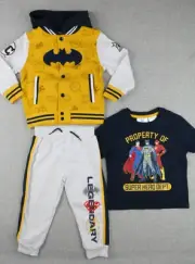 DC Justice League Hoodie Varsity Fleece Jacket/Tee/Pants 3pc set Boy 4T,5,7