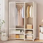 Portable Wardrobe Rack,Canvas Wardrobe for Bedroom Portable Clothes Closet with Dust-Proof Cover - Foldable Closet Rail Clothes Storage Rack Simple Furniture - 109x45x166.5