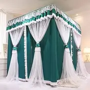 Princess 4 Corner Post Bed Canopy with Mosquito Net Solid Color for Girls Bed for Full/Queen/King Size Bed Adult Bedroom Kids Curtain Net Decoration (Dark Green, Full)
