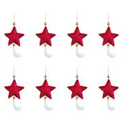 8x LVD Hanging Star Wine Velvet Christmas Tree Ornament Festive Decor 14cm Red