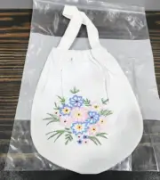 Hand Embroidered Linen Drawstring Gift Bag 8 x 6 inch Vintage German Linen