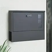 MAITTON Letter Box with Combination Lock - Black Wall-Mounted Mailbox with Newspaper Holder, Stainless Steel, Modern Post Box with Viewing Window, Lockable