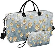 [ZRYSMY] Modern Abstract Gold Flowers Duffel Bag for Traveling, Travel Bag Gym Bag, with Multiple Interior Pockets Shoulder Weekender Bag for Women Men with Toiletry Bag 20.5L x 1.9W x 13.8H