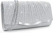 [FuninCrea] Clutch Purses for Women Envelope Evening Bag with Detachable Chain, Elegant Sequins Evening Clutch Bag for Banquets, Silvery, Medium