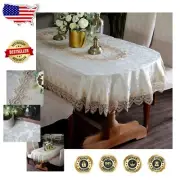 Versatile Oval Lace Tablecloth 60x104 - All-Season Antique Floral Decor