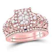 14k Rose Gold Round Diamond Vintage Bridal Wedding Ring Set 1 Ctw