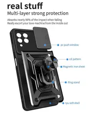 case For Samsung Galaxy M53 5G Slide Camera Lens Protection and Built in 360 Rotatable Ring Holder - Black