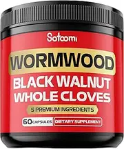 SATOOMI 5 in 1 Wormwood Capsules Supplement - Extracted from Black Walnut, Whole Cloves, Turmeric and Berberine HCl - Immune System & Digestion Health - 60 Capsules