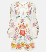 [Farm Rio] Farm Rio Floral Insects linen-blend minidress AU 6 white