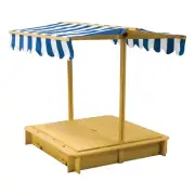 Solid Timber Outdoor Enclosed Sandpit Sand Pit Folding Seats + Canopy + Weed Mat