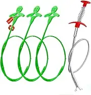 Forlivese Rough Plumbing Supplies,Snake Drain Cleaner for Thinner Pipes (>0.4"),3 Pack Upgrade 25" Plastic Sink Unblocker Tool + 1 Pack Metal Plumbing Snake with Claws for Sewer,Kitchen,Sink Bathroom