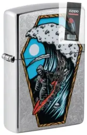 Zippo 49788 Reaper Surfer Design Street Chrome Windproof Lighter + FLINT PACK
