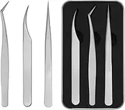 Labymos 3 Pieces Eyelash Exion Tweezers Set Stainless Steel Tweezers Lash Exion Tweezers with Storage Case Eye Makeup Tools