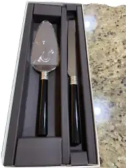 Vera Wang With Love Noir Cake Knife & Server Set Black Enamel/Silverplate BNIB
