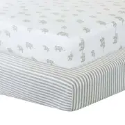 2pk Jersey Cot Fitted Sheet - Elephant