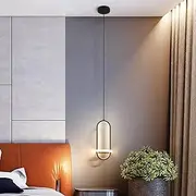 Nordic Minimalist LED Pendant Light Chandelier Led 21W Hanging Linear Tube Light Black Bedside Lamps for Bedroom Restaurant Living Room Kitchen Island Hanging Ceiling Lamp