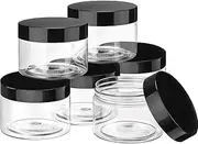 6 Pack Plastic Pot Jars Round Clear Leak Proof Plastic Cosmetic Container Jars with Lid for Travel Storage Make Up, Eye Shadow, Nails, Paint, Jewelry (6 oz, Black)