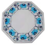 18" Decorative Marble Side End Table Top Turquoise Inlay Handmade Work