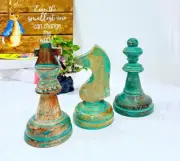 Chess Decorative Sculpture Home Decor Statues with Knight, Queen and King Wooden