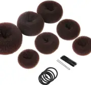 Donut Hair Bun Maker Set 7pcs, Extra-Large, Large, Medium, Small, 5 Elastic Bands, 20 Hair Pins