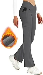 [BVVU] Women's Fleece Lined Pants Hiking Crossover Flare Leggings Winter Thermal Pants Water Resistant Outdoor Bootcut Warm