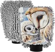 XYMZR Owl Cute Watercolor Absorbent Microfiber Car Wash Mitt, Funny Cute Anime Scratch Free for Cars Cleaning, Home Cleaning Mitts, 2 Pack, 10.24” L x 7.09” W