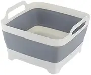 Dish Basin Collapsible with Drain Plug Carry Handles for 8.5L Large Capacity, Washing Basin, Vegetable, Fruit, Food Sink Strainer Dish Washing Tub (Gray, One Size)