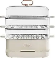MIGUO Multi-functional Electric Food Steamer 3 Tier Vegetable Steamer 800W, 12L Large Capacity Stackable Steamer 9.5 Hours Preset, Auto Shutoff & Anti-dry Protection For Seafood, Meat, Grains