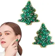 [Generic] Christmas Earrings,Trendy Christmas Tree Stud Earrings for Women - Christmas Tree Beaded Earrings Cute Christmas Stud