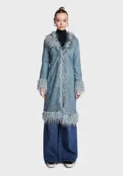 [Bailey Rose] Blue Faux Fur Trimmed Coat