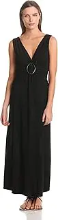 [Star Vixen] Women's Plus-Size Sleeveless O-Ring Maxi, Black Solid, Medium