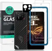 2 Pcs Screen Protector Compatible with Asus ROG Phone 9 Pro 5G 6.78",Tempered Glass,with 1Pc Camera Lens Protector,1Pc Back Film,Anti-Scratch,Bubble Free