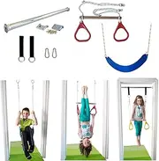DreamGYM Indoor Swing by Trapeze Bar & Gymnastic Rings Combo and Rope Swing for Doorway Gym
