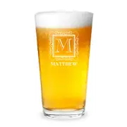 Ornate Frame Initial Personalized Engraved 16 oz Beer Pint Glass