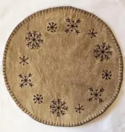Primitive Flannel Feather Tree Skirt/Candle Mat Snowflakes 15" New Old Stock