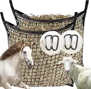 Hay Nets for Horses，2 Pieces of Knotless Slow Feeding Hay Nets with 4 Horse Hook Clips, Large Capacity Open Top Hanging Hay Bags for Horses(Black, 80cmx90cm)